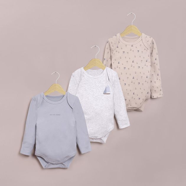 Tripack bodies manga larga veleros de bebé niño