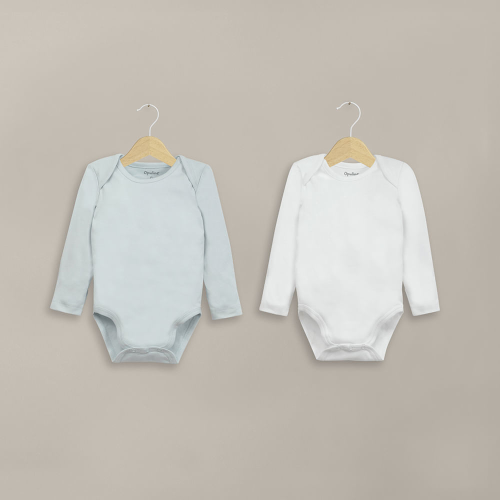 Pack 2 Bodys Algodón Celeste/Blanco Bebé Niño