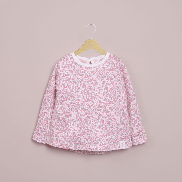 Polera manga larga estampada rosada de niña