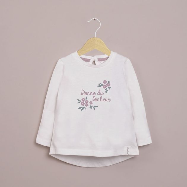 Polera manga larga blanca con estampado de niña