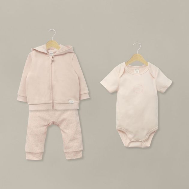 Conjunto 3 piezas polerón, body y pantalón rosado bebé niña