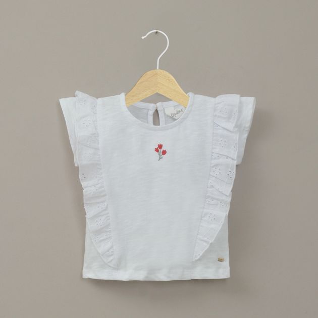 Polera manga corta vuelos blanca de niña