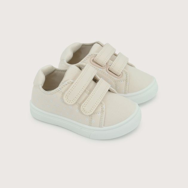 Zapatilla doble velcro beige de niña