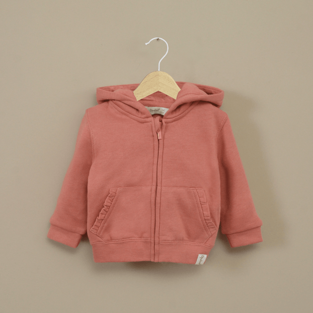 Polerón rosado con bolsillo canguro para niña