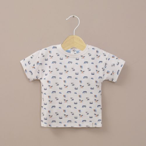 Polera manga corta blanca estampada de niño