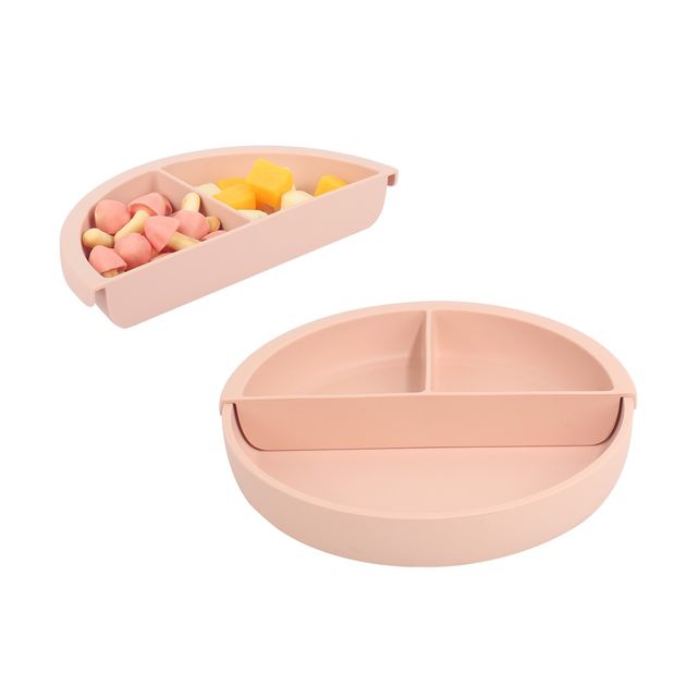 Plato redondo con base antideslizante y divisor rosado