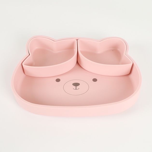 Plato oso con base antideslizante rosado