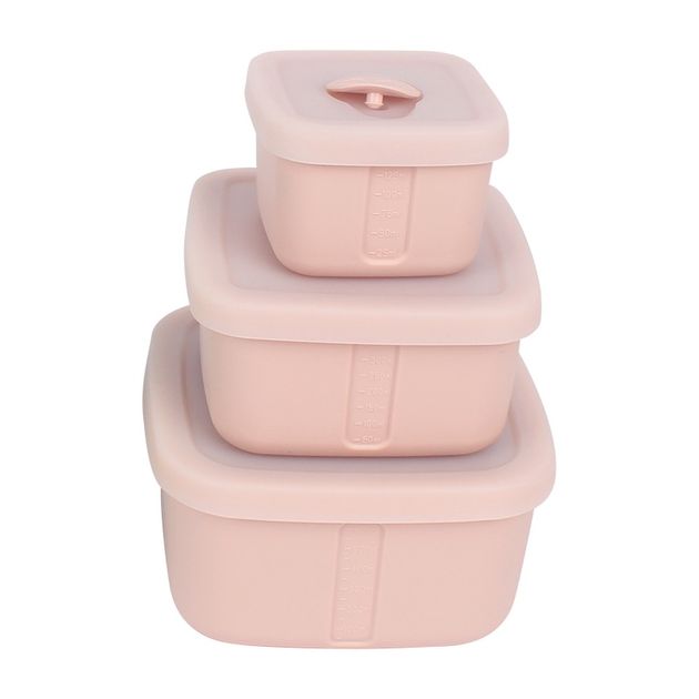 Set 3 contenedores cuadrados con varvula rosada