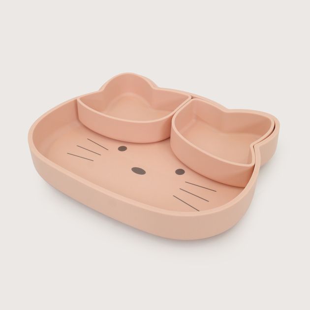 Plato gato con base antideslizante rosado